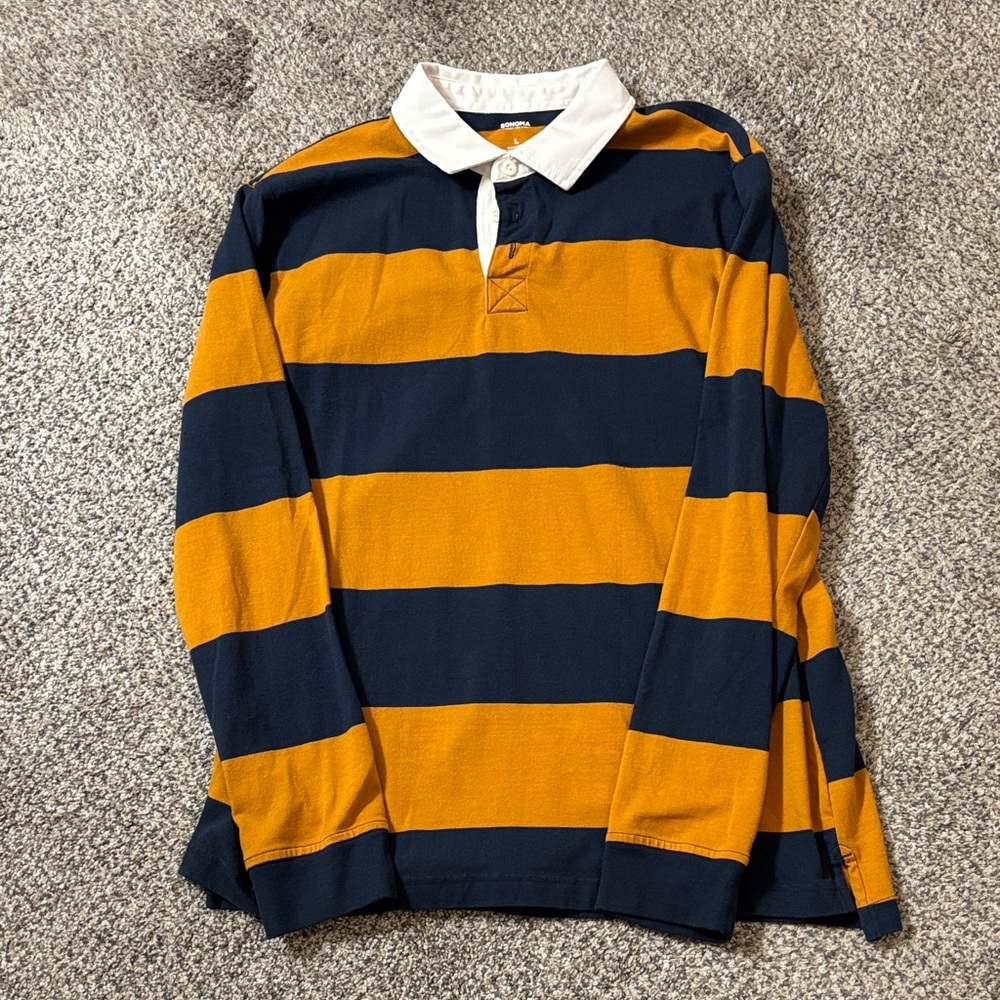 Sonoma Navy and Orange Striped Button Down Shirt